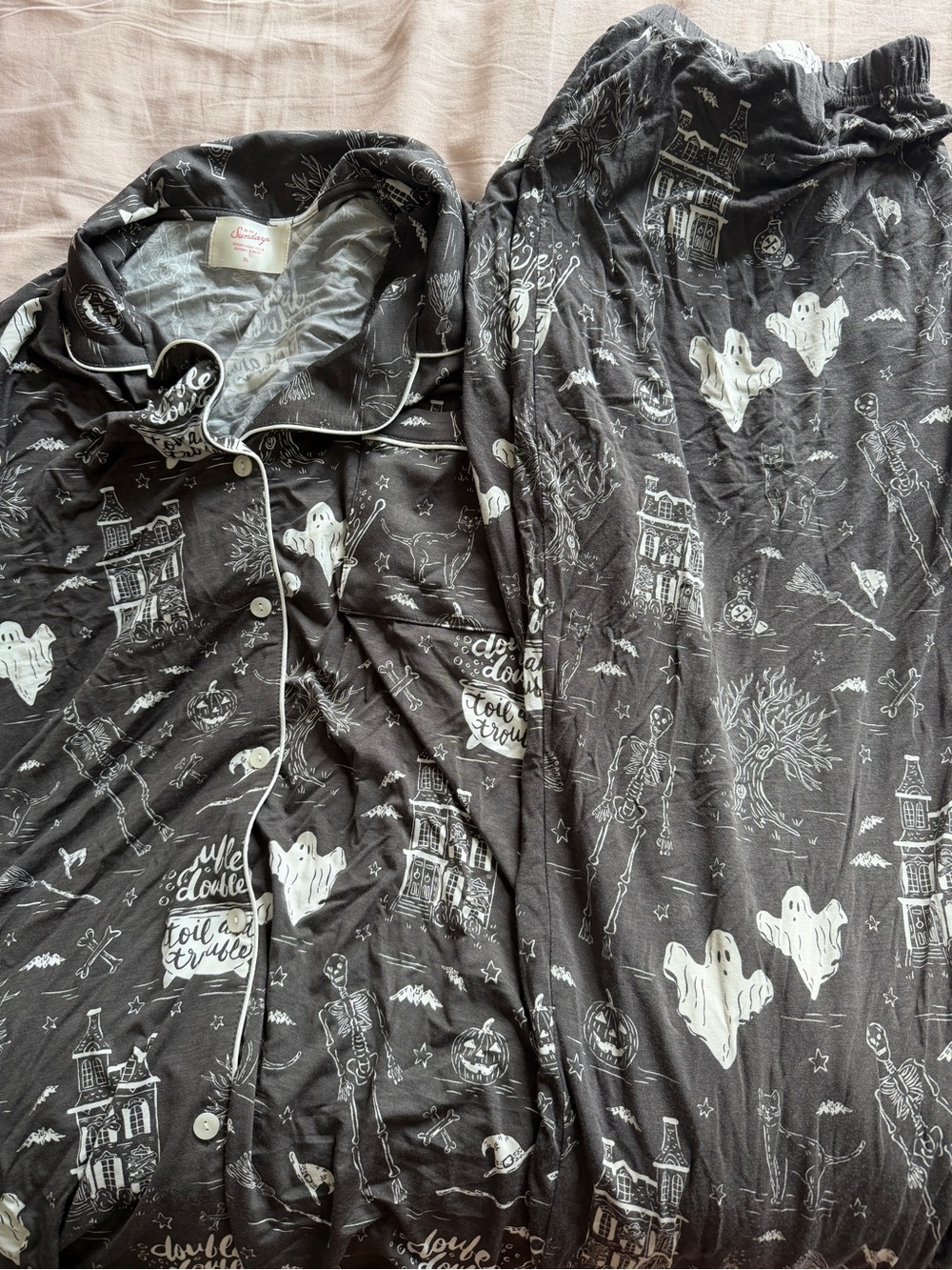 Mallory Ervin In My Sundays pajamas halloween black toile
